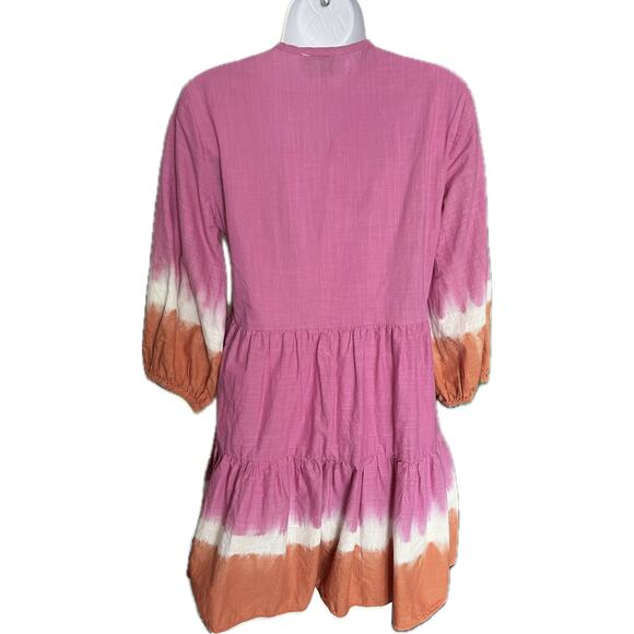 Sachin & Babi Coco Split Neck Cotton Mini Dress long sleeve Tie Dye Pink XS - Picture 3 of 7